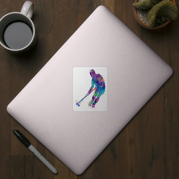 Watercolor Boy Field Hockey Player by LotusGifts